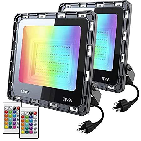 TURBO SII 2 Pack 150W RGB LED Flood Light,24 Keys Controller,16 Colors 4 Mo ソーラー