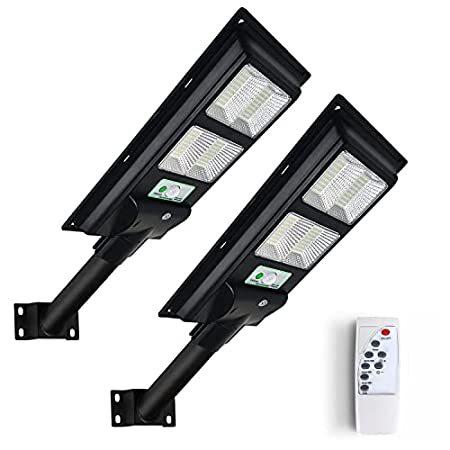 Lysed 80W ソーラー街灯 夕暮れから夜明けまでモーションセンサー LED ソーラー街灯 屋外リモコン付き IP66 防水 (2個パック)