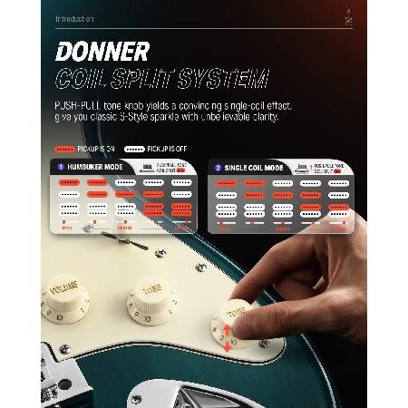 正規品 Donner 39 Inch Electric Guitar， Seeker Series DST-400 Solid Alder Body Electric Guitar for Intermediate ＆ Pro Players， Single Coil Split Syst並行輸入 【IQY1514958340】(53295円)