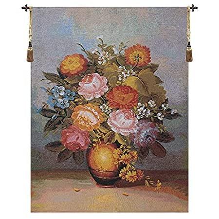 Bouquet diana belgian tapestry wall hanging - 32 in. x 40 in. cotton/wool/p 家具、インテリア インテリア雑貨