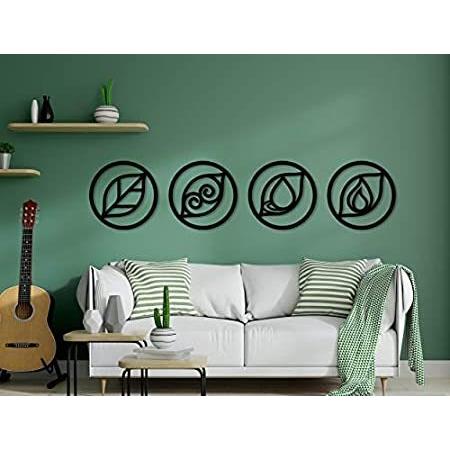 LaModaHome Metal Wall Art Four Elements Black Wall Decor, Living Room, Bedr