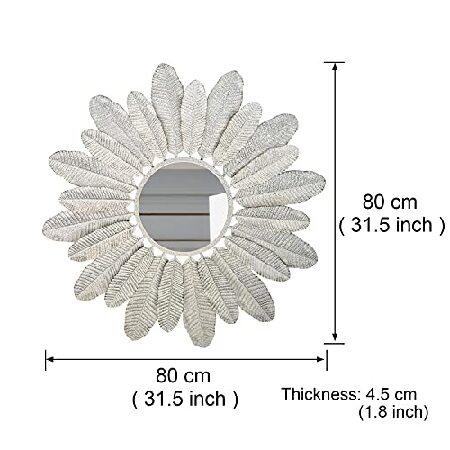 LIGUOYI Baroque Hanging Wall Mirror， 31.5 Inches Round Mirror， Antique White， Vintage Decorative Wall Mirror Hanging Mirror， Leaf Texture， for Bedroom