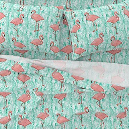 Spoonflower 100% Cotton Sheets， Queen 4pc Set - Flamingos Coral Aqua Flamingo Tropical Bird Watercolor Beach Hawaiian Kitchen Print Custom Bed並行輸入 Spoonflower 100% Cotton Sheets， Queen 4pc Set - Flamingos Coral Aqua Flamingo Tropical Bird Watercolor Beach Hawaiian Kitchen Print Custom Bed並行輸入