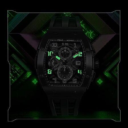 【最終値下げ】 TSAR BOMBA Watches for Men Luxury Tonneau Wristwatch Analog 50M Waterproof Sapphire Glass Japanese Quartz Movement Silicone Strap Chronograph A-Level 【PET1167358884】(41067円)