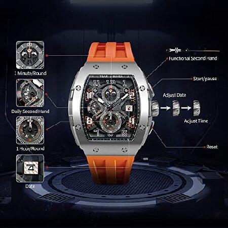 ブランド TSAR BOMBA Watches for Men Luxury Tonneau Wristwatch Analog 50M Waterproof Sapphire Glass Japanese Quartz Movement Silicone Strap Chronograph A-Level 【OCQ1376884176】(48438円)