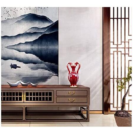 Red Small Ceramic Vase with Double Dragon Handle， Jingdezhen China Handmade Classic Vintage Chinese Porcelain Decorative Vases for Flower Home Decor 