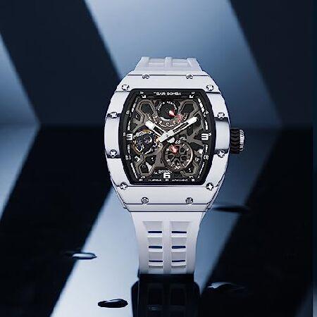 《送料込》 TSAR BOMBA Mens Watch Tonneau Automatic Mechanical with Luminous Sapphire Crystal in White Carbon Fiber 【G3138075067】(110396円)