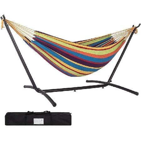 即購入可★ Double Cotton Hammock with Heavy Duty Steel Stand White-with Wheel 【8385552205】(29500円)