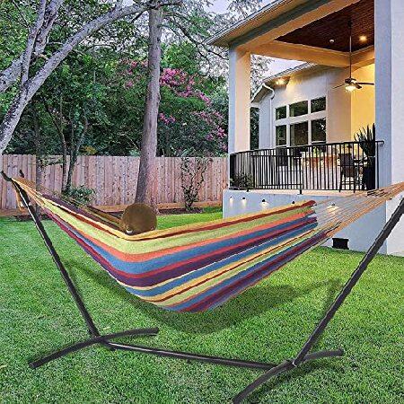 即購入可★ Double Cotton Hammock with Heavy Duty Steel Stand White-with Wheel 【8385552205】(29500円)