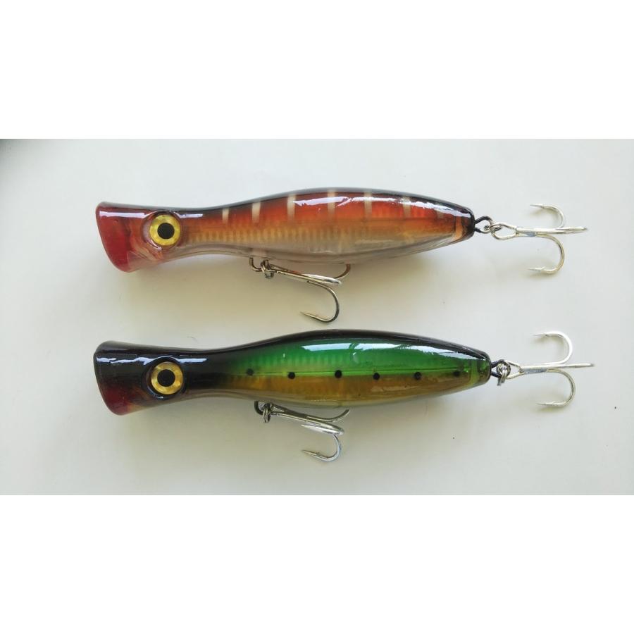 ポッパー g 17cm 2個 ブラウンとグリーン 貫通ワイヤーで高強度 トップウォーター 海 のトップゲーム ブリ ワラサ ヒラマサ シイラ カツオ 海外限定