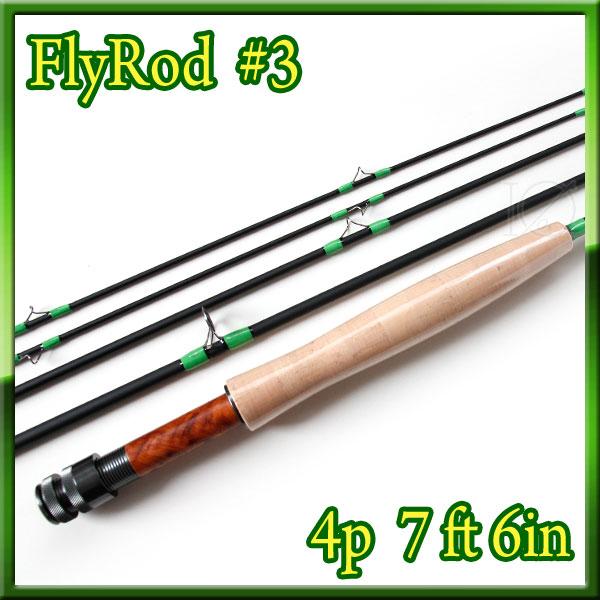 フライロッド #3 Fly Rod スペアティップ付 ブラック 7ft 6in 4ピース