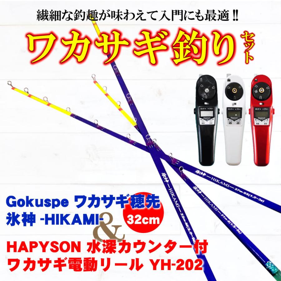 ゴクスペ ワカサギ替え穂先 氷神32cm 1本 ＆ ハピソン水深カウンター付ワカサギ電動リール YH-202 セット (wakasagi-h32)