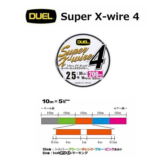 DUEL（デュエル） スーパーエックスワイヤー4 0.6号 200m 5色 / PE