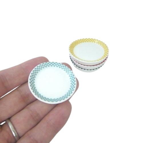 ミニチュア材料 ミニチュア皿 チェック柄プレート 4色アソート40個