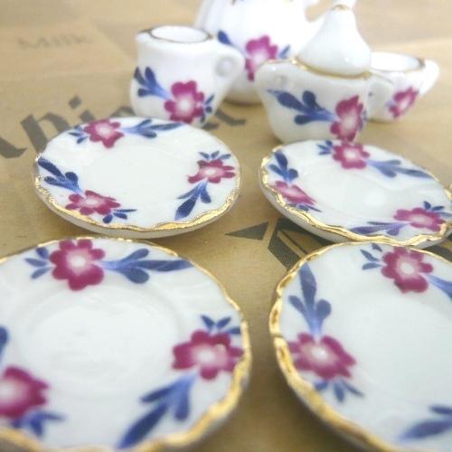 1/12ミニチュア陶器セット フラワー柄ティーセット A3 /メール便対応可