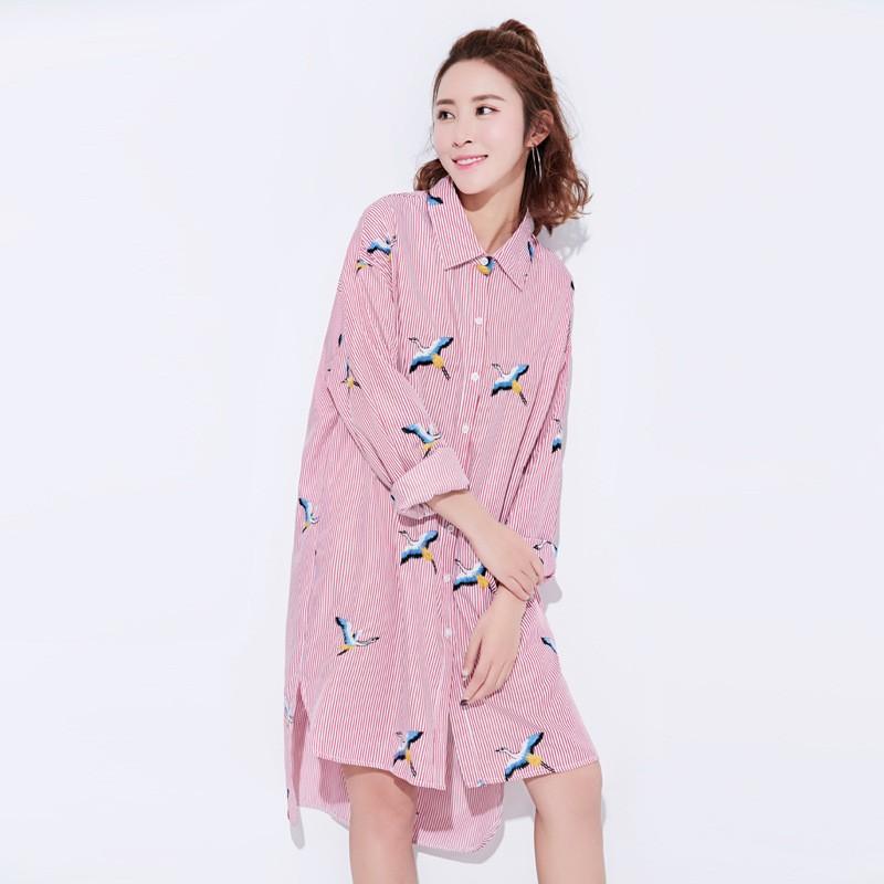 ワンピース レディースファッション 7分袖 長袖 着痩せ タンチョウ 刺繍 ゆったりワンピース ａライン Tシャツ ワンピース 夏 ストライプ 代30代40代 Sagaretxe Net