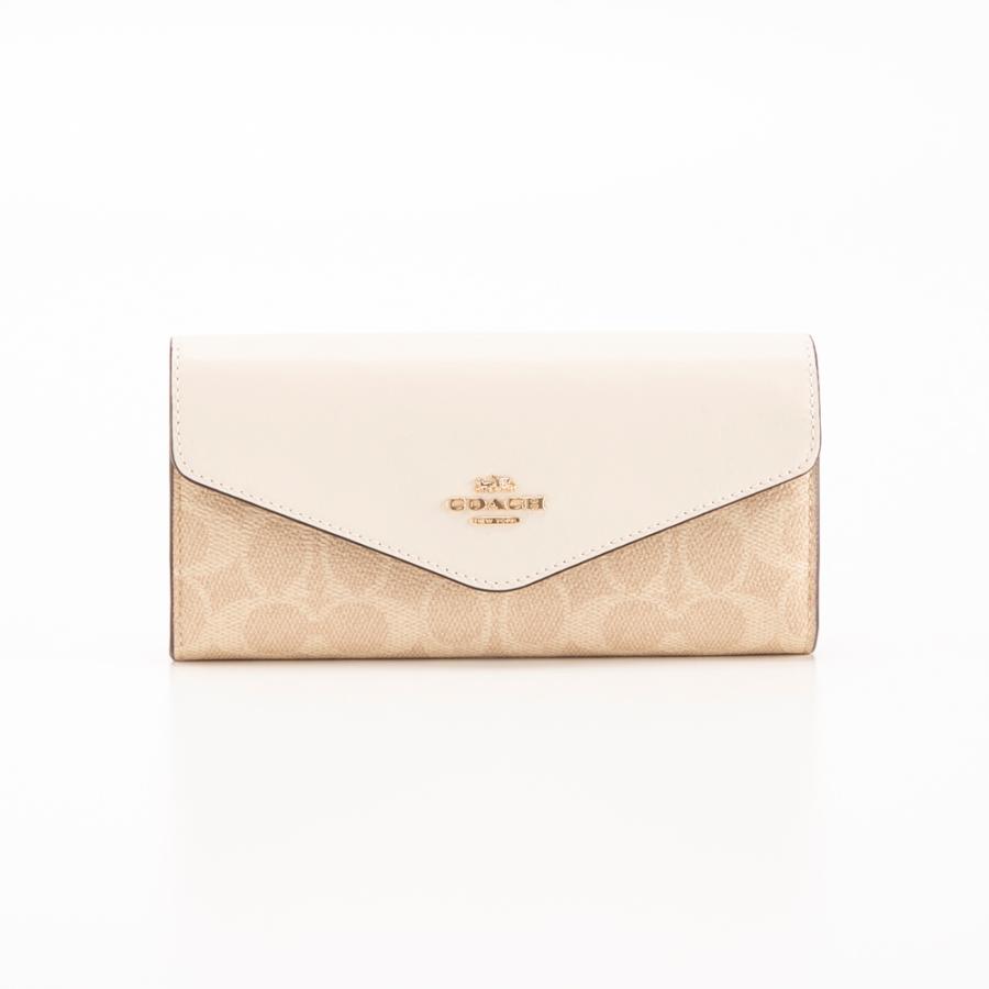 COACH ベージュ エンベロープ型長財布 ☆すぐ届く エンベロープ ウォレット・シグネチャー キャンバス (Coach