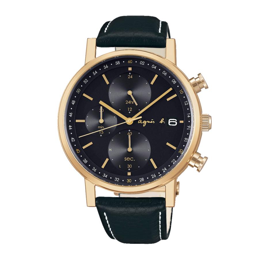 agnes b.（アニエスベー） 腕時計 ソーラー クロノグラフ レザーベルト
