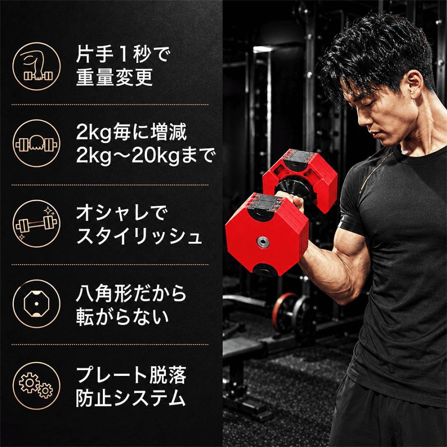残り2台】可変式ダンベル 20kg×2個セット 2kg刻み 10段階 1秒重量調整