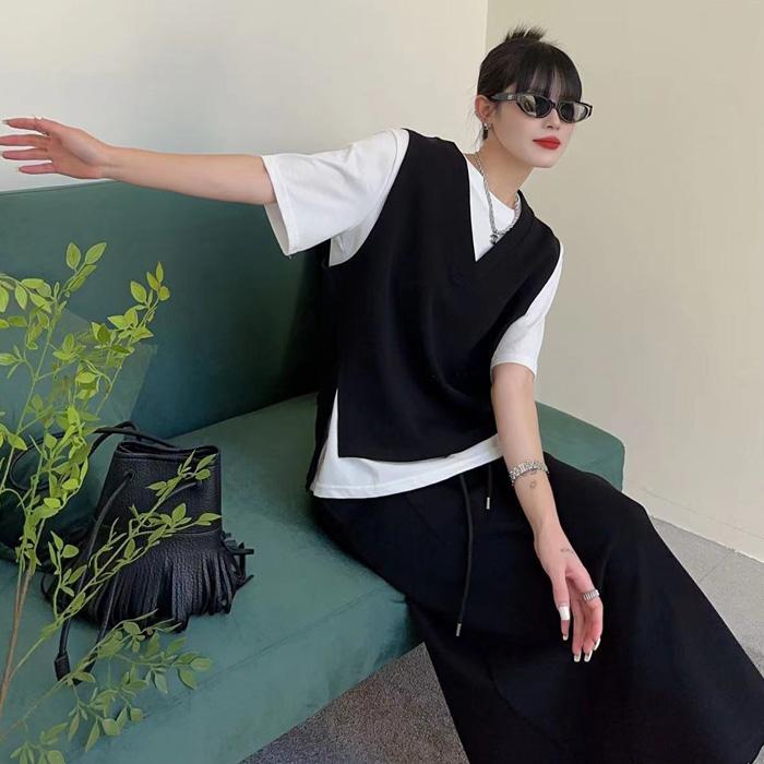 ベスト Tシャツ ロングスカート Aライン セットアップ ベスト Tシャツ ロングスカート Aライン セットアップ