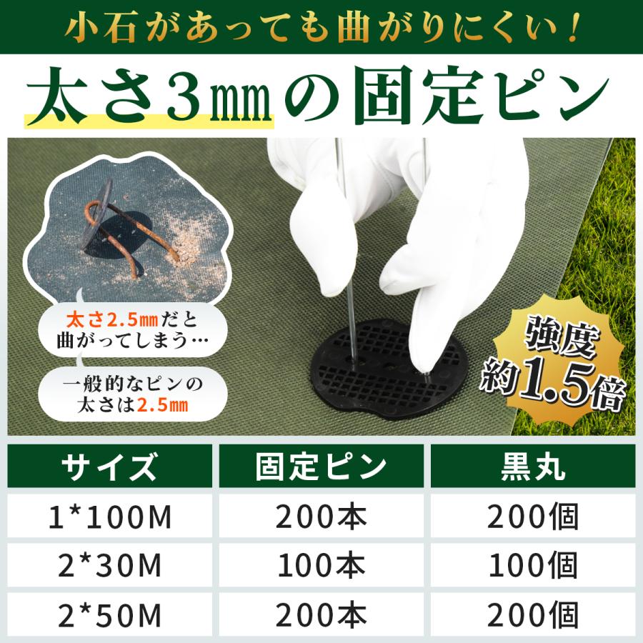 防草シート 除草シート 雑草成長を抑制 1mx50mUピン100個セット付き 防