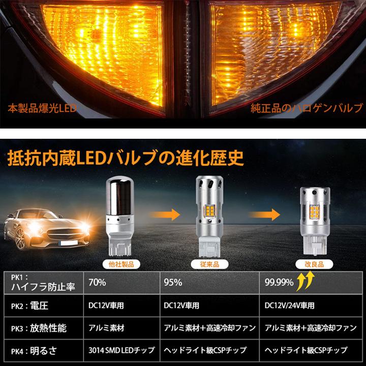 スペーシア MK32S MK42S MK53S MK33V パレット LED ウインカー球 ハイフラ防止抵抗内蔵 T20ピンチ部違い S25ピン角違い アンバー パーツ LEDバルブ 2個セット｜five-parts｜03