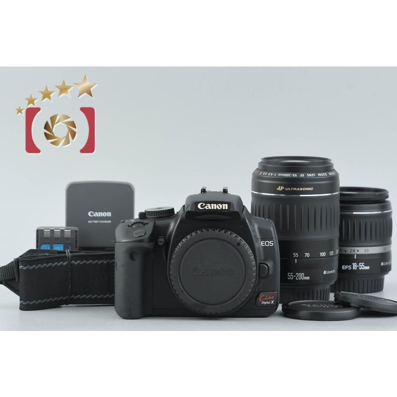 【中古】Canon キヤノン EOS Kiss Digital X ブラック + EF-S 18-55mm f/3.5-5.6 II USM + EF 55-200mm f/4.5-5.6 II USM | キヤノン