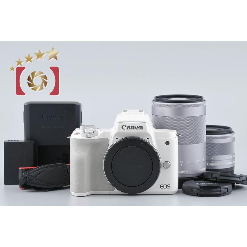美品 動作OK Canon EOS Kiss M ダブルズームキット ホワイト キヤノン（Canon） 【中古】Canon EOS Kiss M ダブルズームキット