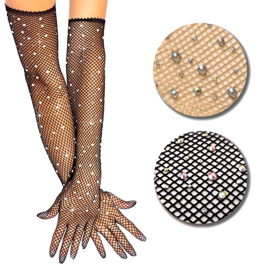 長手袋 ロンググローブ メッシュ ラインストーン付き キラキラ 網