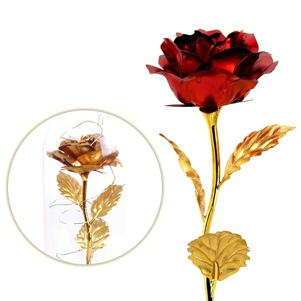 レビューを書いて送料無料★LED ローズライト（レッド/ゴールド)  マジカルローズ ランプ バラ ギフト プレゼント 贈り物 ガラスドーム 電池 赤 金 薔薇 光る |  | 03