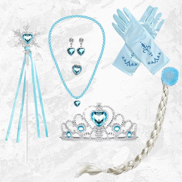 ヘアー付き！プリンセスジュエリー ブルー☆スノージュエリーセット アクセサリー コスプレ ティアラ ステッキ ネックレス イヤリング アナと雪の女王 キッズ |  | 01