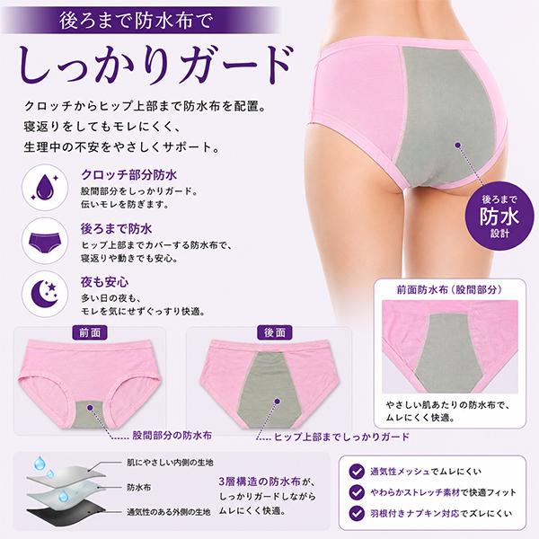 サニタリーショーツ 1枚 レディース 生理用ショーツ 防水布付き 羽根付き対応 防水ショーツ 生理パンツ 漏れにくい 通気性 快適 ストレッチ 夜用 昼用 |  | 01
