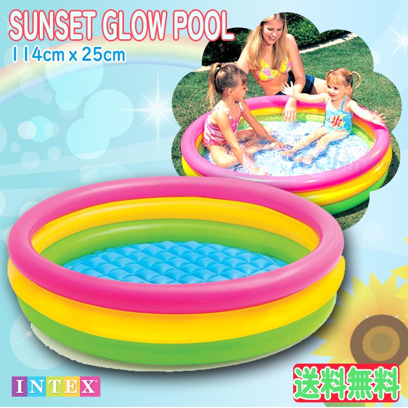 サンセットグロープール 114cm x 25cm ♪ ベビープール 水遊び キッズ 庭 夏休み ビニールプール プール 水慣れ 子供 家庭用 自宅用 ペット サマー カラフル | 