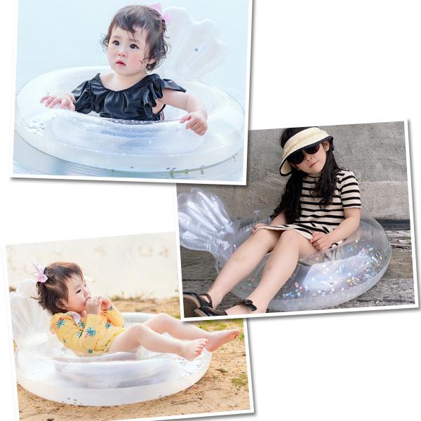 クリアシェルフロート 足穴タイプ O型タイプ ラメ入り 1〜9歳 子供 赤ちゃん 浮き輪  浮輪 貝 キッズ ベビー フロート 海 プール 水遊び 貝殻 クリア ラメ |  | 03
