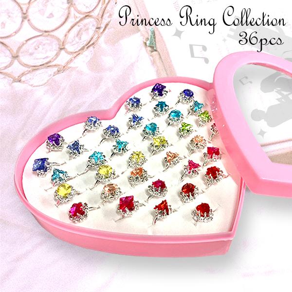 プリンセスリングコレクション 36ピース ジュエリー 指輪 セット おもちゃ 宝石 子ども 子供 キッズリング プレゼント クリスマス 誕生日 | 
