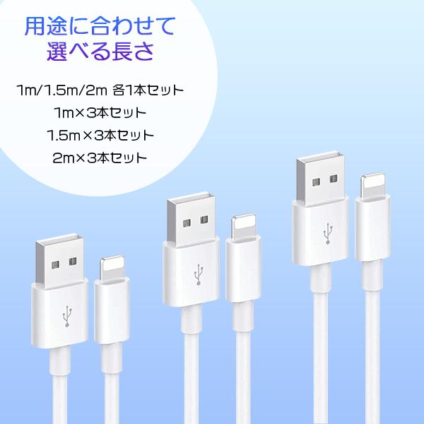 [3]USB iPhone Lightning ケーブル 長さ選べる3本セット 1m 1.5m 2m / PD 急速充電 データ通信 データ転送 スマホ 充電 コード ライトニング タイプA |  | 04
