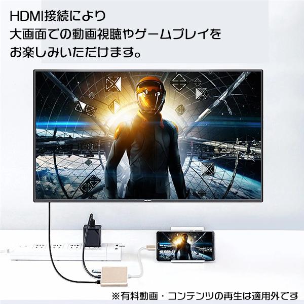 [6]Type-C to HDMI 3in 1 変換アダプター / USB3.0 充電 動画再生 映像出力 データ通信 データ転送 スマホ iPhone タイプC 変換 ハブ コネクタ 高解像度 |  | 02