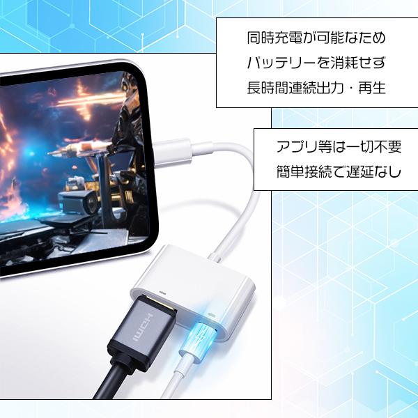 [8]Lightning to HDMI 変換アダプター / 充電 動画再生 映像出力 ゲーム スマホ iPhone プロジェクター ライトニング 変換 ハブ コネクタ 高解像度｜five-store｜03