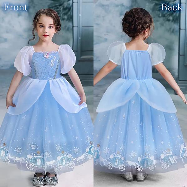 子供用 プリンセスドレス（かぼちゃの馬車柄）お姫様 コスプレ 衣装 キッズ 子供服 仮装 誕生日 ハロウィン クリスマス シンデレラ 水色 花 ブローチ ディズニー |  | 05