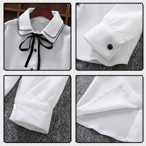 リボン付き ブラウス フォーマル レディース ガールズ  キッズ トップス リボン 襟 長袖 ガールズ 白 リボン 定番 韓国 子供服 二重襟 礼服  七五三 花ボタン |  | 05