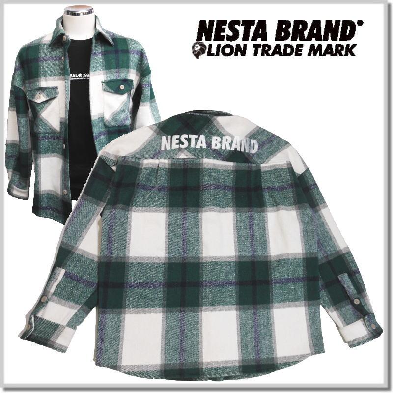 ネスタブランド NESTA BRAND ドロップショルダー フランネル チェック シャツ ジャケット 223NB1500-65(GREEN