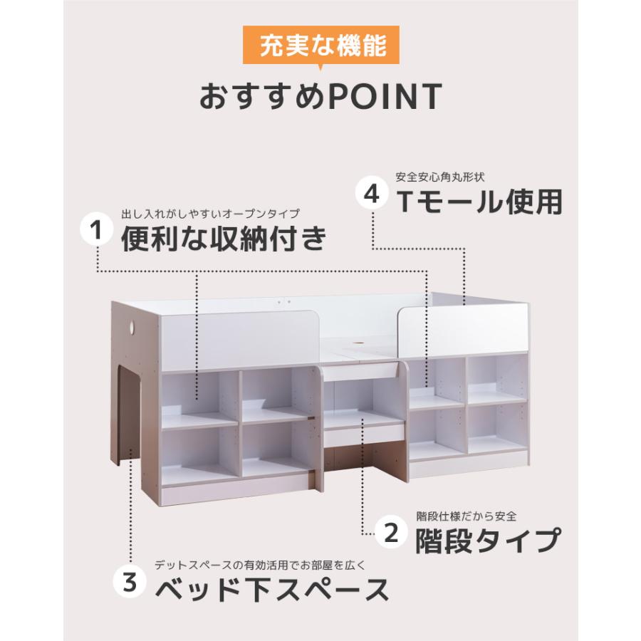 未来商会 ロフトベッド ロータイプ コンパクト 収納付き 子供 オープン