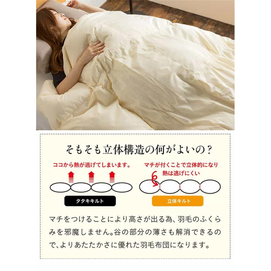 掛け布団 羽毛布団 150×210cm 単品 シングルロングサイズ 掛布団 布団 日本製 幅150cm 立体キルト構造 ピーチスキン加工 150cm幅_16