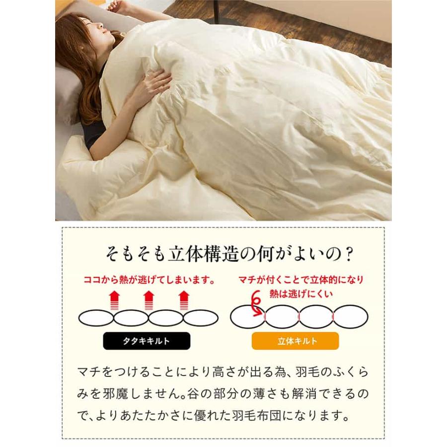 掛け布団 シングルロングサイズ 羽毛布団 単品 掛布団 150×210cm 布団 日本製 幅150cm 立体キルト構造 ピーチスキン加工 150cm幅 ロイヤルゴールド_20