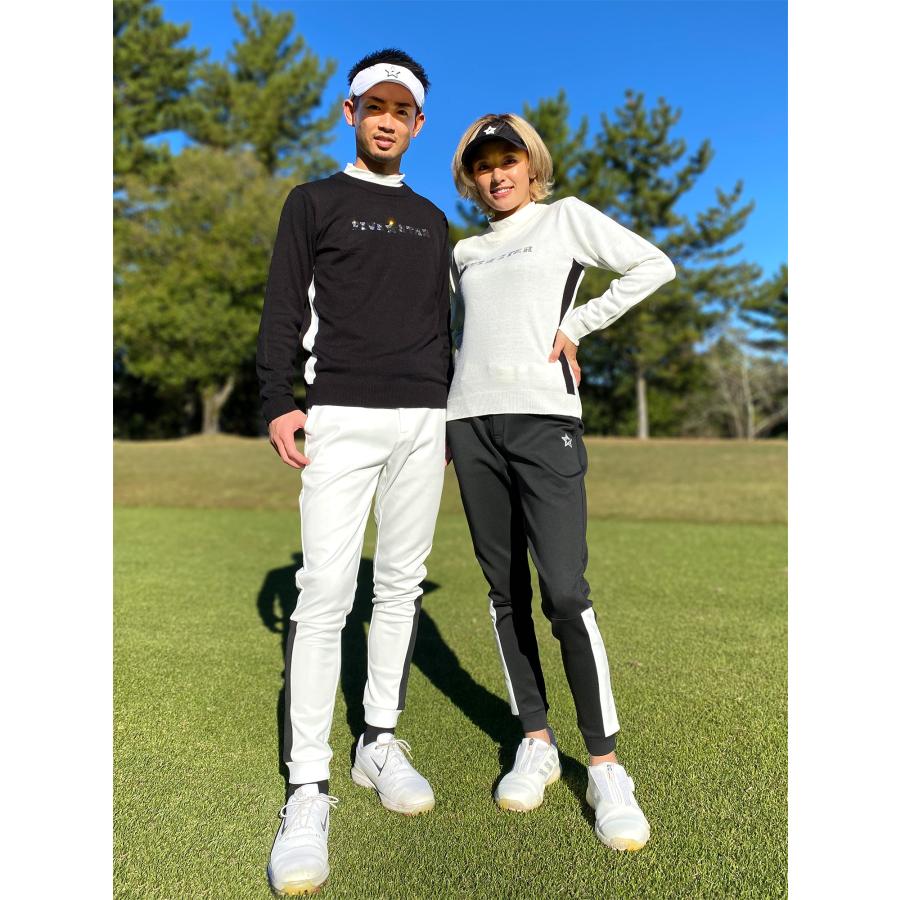 FIVE STAR ニット ゴルフ メンズ 薄手 ストーン ライン 刺繍 ホワイト