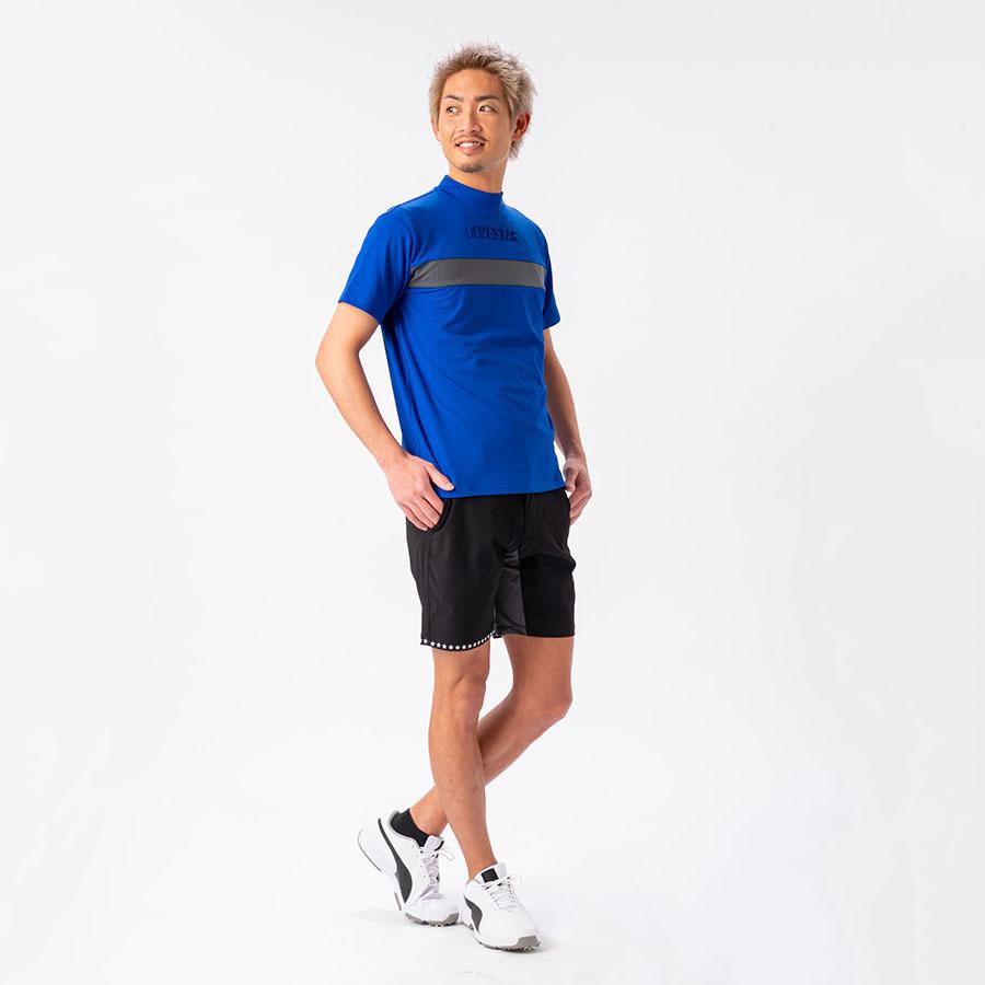 【V12】スター柄立体ラバーロゴ吸汗速乾ストレッチ半袖モックネックシャツXL V12】スター柄立体ラバーロゴ吸汗速乾ストレッチ半袖モック