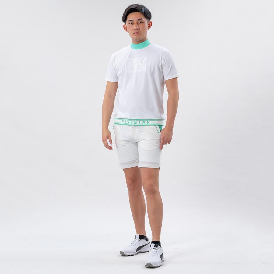 シャツ ゴルフウェア メンズ モックネック 半袖 シャツ ストレッチ エンボス ホワイト 白 おしゃれ 春 夏 レディース ユニセックス ファイブスター | FIVE STAR（ゴルフ） | 05