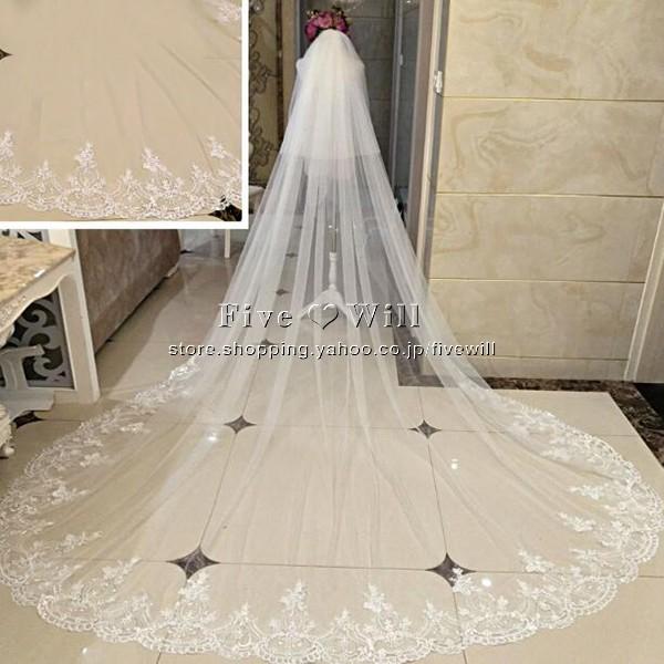 送料無料 ウエディングベール ロングベール360cm コーム付き フェイスアップベール 花嫁 披露宴 二次会 スパンコール ブライダル フラワーベール ドレス ブライダル