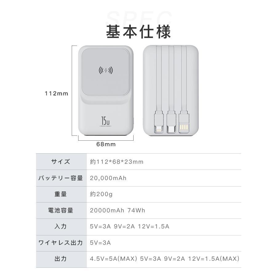 モバイルバッテリー ワイヤレス充電 小型 20000mAh マグセーフ 軽量薄型 急速充電器 5台同時充電 ワイヤレス高出力 PD QC QI対応 多機種 PSE認証済｜fixandba｜20