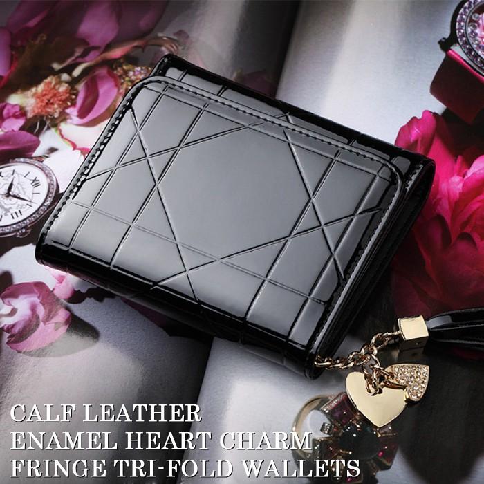 財布 レディース ブランド 本革 エナメル ハートチャーム フリンジ 三つ折り財布 Ls012 ブラック レディース カーフレザー Ls012 本革 財布のfizi 通販 Yahoo ショッピング